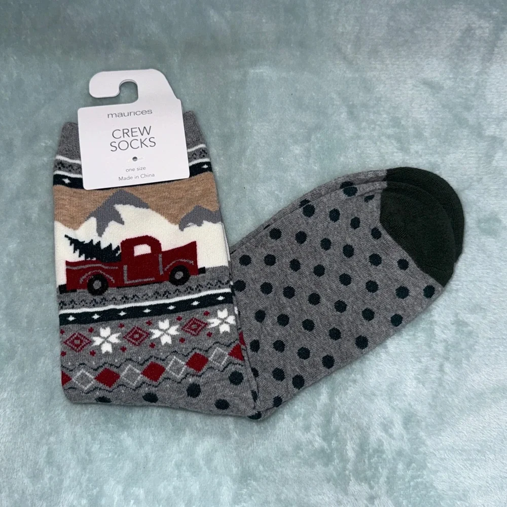 Maurices Gray and Red Patterned Crew Socks